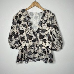 Ulla Johnson Womens Cream Nadya Floral Print Blouse Ruffles Peplum sz 14